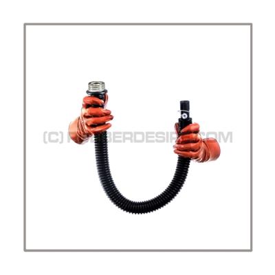 Gasmask-tube T50-D-MR highly flexible with length 50 cm = 20 inch, gasmask thread male and 22 mm mediport female with breathing-reduction-adaptor